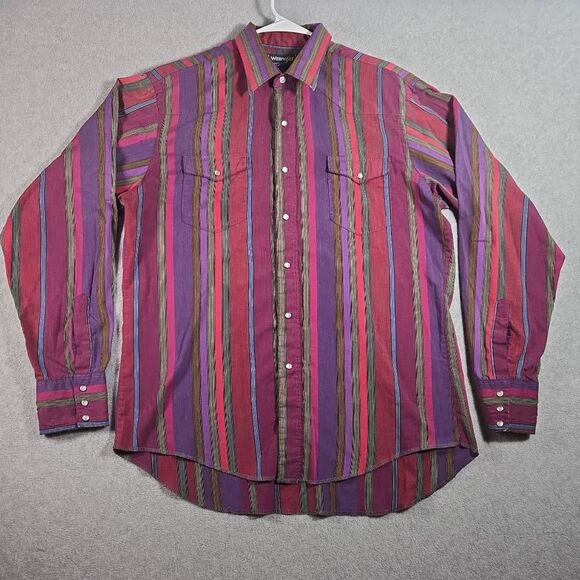 VTG Wrangler Pearl Snap Western Shirt Striped XL - Picture 1 of 11